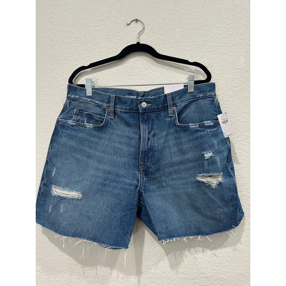 Old Navy Womens High-Rise Slouchy Straight Distressed Denim Shorts Blue Size 12